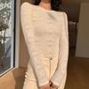 Apricot Long Sleeve Lace Knitwear Women's Autumn Winter Fashion Slim Fit Base Layer Top