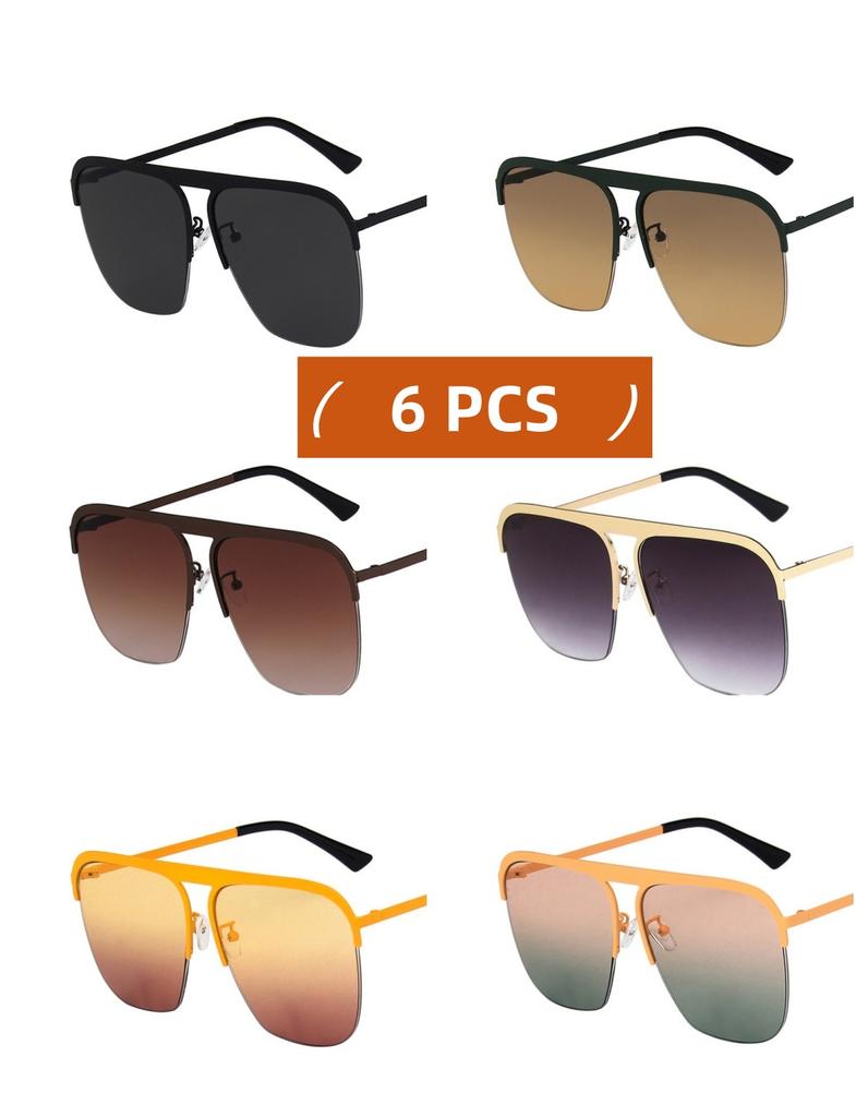 Gradient Colour Single Beam Retro Metal Half Frame Sunglasses Outdoor Travel Beach Picnic Sunglasses Women'S Daily Accessories