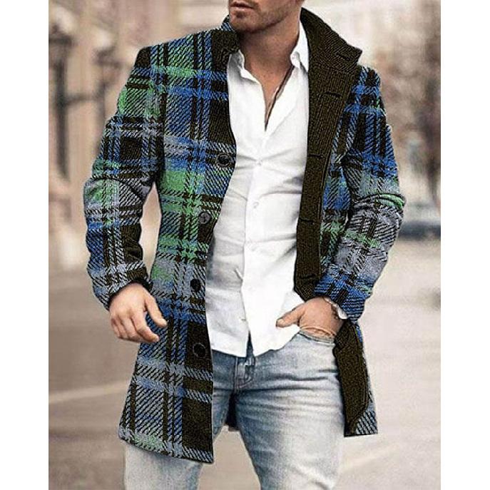 Spring New Men's Pocket Versatile Daily Retro Stand Up Collar Medium Long Woolen Coat Men's Casual Coat Men's Clothing