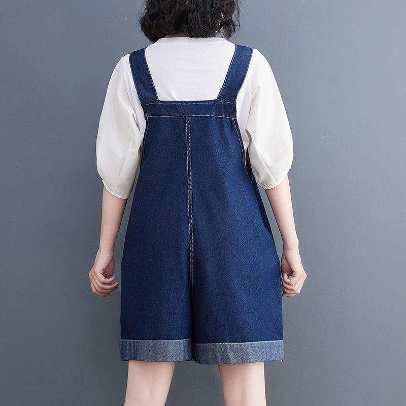 2026 Summer Washed Denim Casual Slimming Plus Size Five-Point Overalls Dress