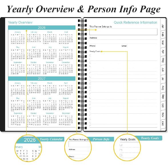 2026 Planner - Weekly & Monthly Planner from January 2026 - December 2026, Planner 2026 with Flexible Cover, Tabs, Inner Pocket, 6.4" x 8.5", Black