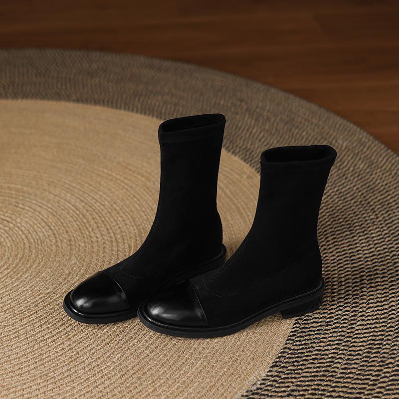 Krazing Po Microfiber Flock Winter Round Toe Size 33 Chelsea Boots Size 43 Zipper High Quality Low Heels Ankle Boots