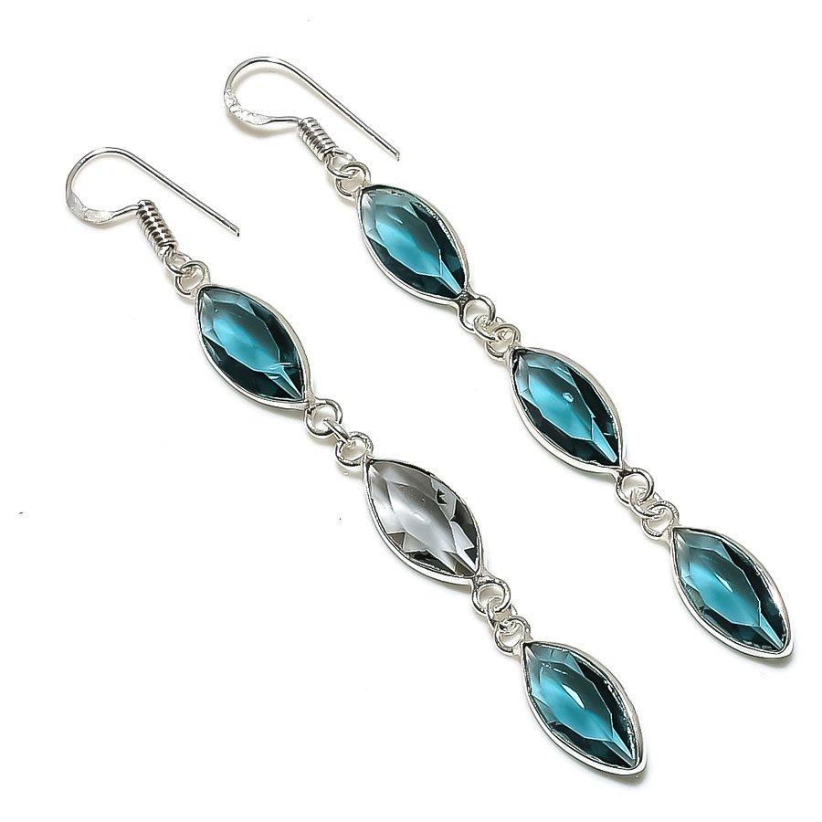 

Серьги ручной работы из стерлингового серебра 925 пробы с натуральным индиколитом и турмалином 3,15 дюйма z7j87