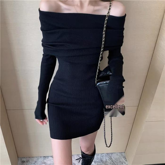 Women s One-Shoulder Red Knit Bodycon Dress - Spring/Autumn 2026 Spicy, Elegant Short Skirt M