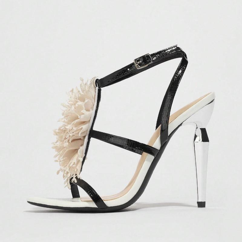 Fashion Elegant Flower Decoration High Heel Sandals Women Fashion Ankle Buckle Thin Heel Brand Designer Shoes Sexy Open Toe Dress Shoes
