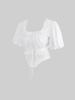Rosegal Gothic Puffärmel Blumenspitze Panel Gebunden Rüschen Geraffte Solide Asymmetrische Kurzes Top