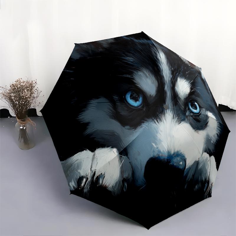 Black Husky pattern, automatic folding umbrella, portable and foldable design, 8 ribs, a Christmas or birthday gift.