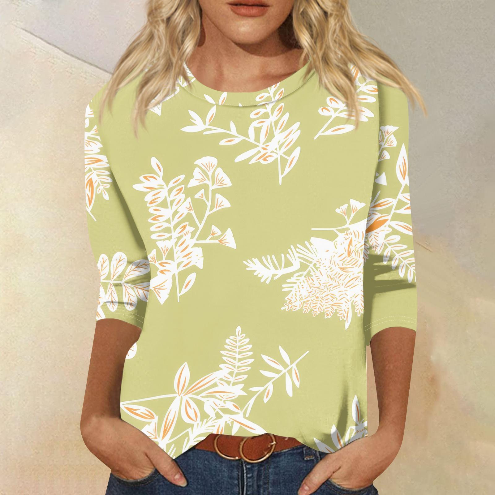 

Women s Fashion Casual Round Neck 3/4 Sleeve Loose Printed T-Shirt Ladies Top XL рожевий