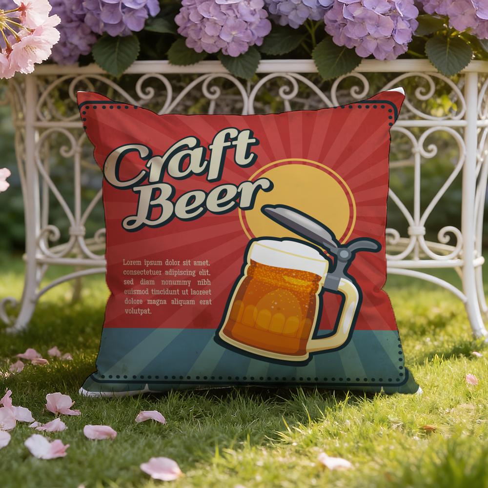 Beer Wine Retro Style Cushion Cover Home & Car Dual-Scene Pillow Cover: Reversible for Premium Comfort