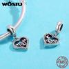 WOSTU 100% 925 Sterling Silver MOTHER MUM Heart Charms Fit Original Charm Bracelet Authentic Jewelry Accessories Making C395