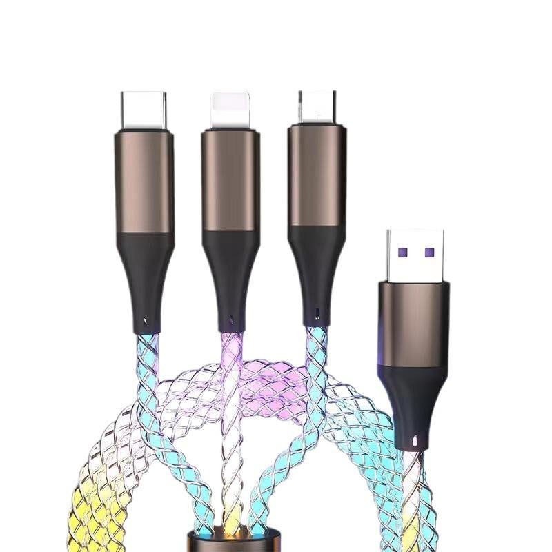 RGB Gradient Multi-Device Fast Charging Cable with Luminous Breathing Light for Huawei & Apple