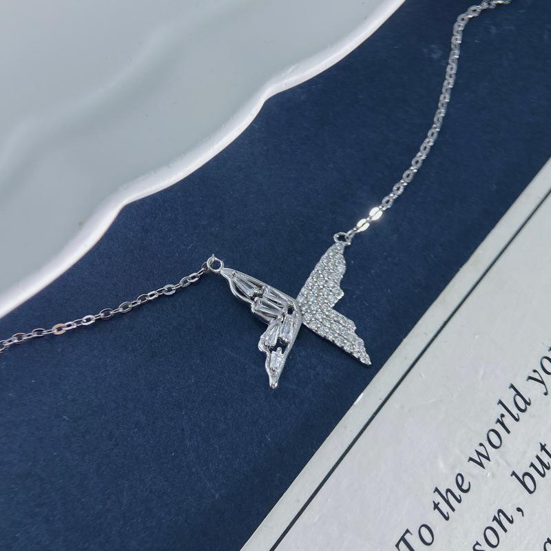 S925 Sterling Silver Butterfly Necklace with Zircon Inlay - Elegant and Versatile High-End Design