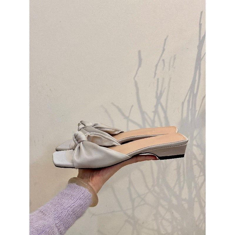 Peninsula Glazed Silver! Temperament Satin Word with Knotted Sandals Women's Summer and Korean Version Open-toed Flat Sandals