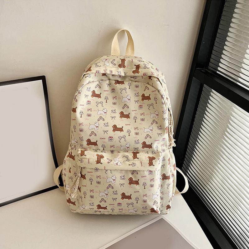 Cute Printed Puppy Dachshund College Style Backpack Student Schoolbag Portable Large Capacity Travel Shoulder Bag