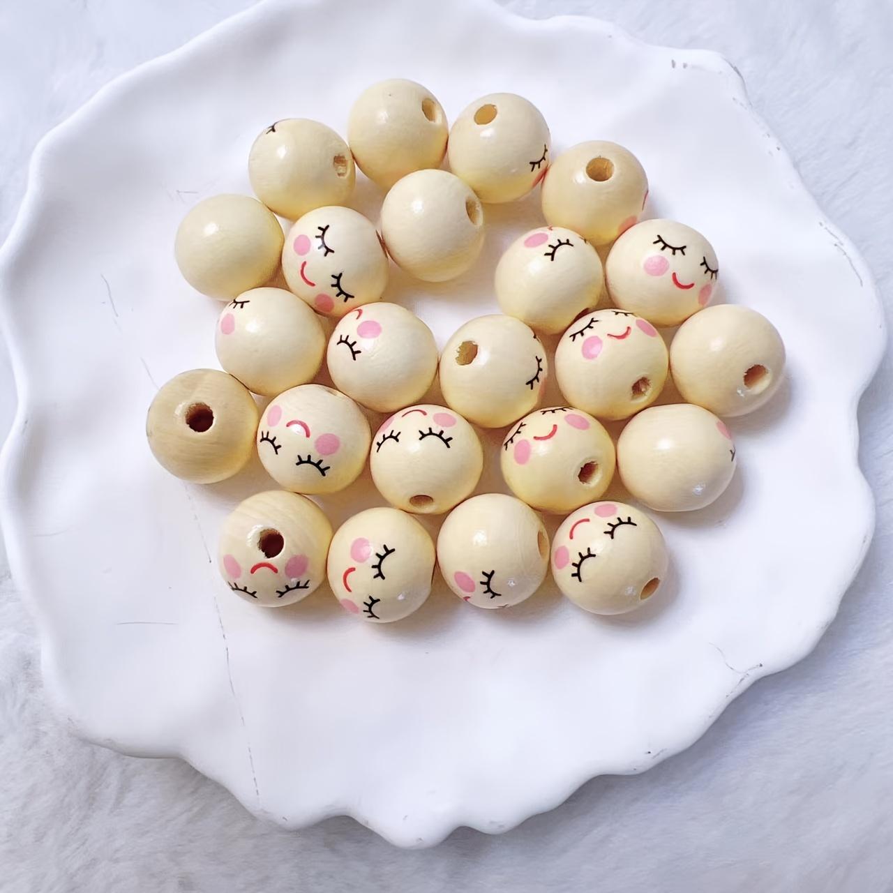 

Новые 20 шт улыбающиеся деревянные круглые сосновые бусины с выражением для изготовления ювелирных изделий DIY креативный браслет, ожерелье ручной работы