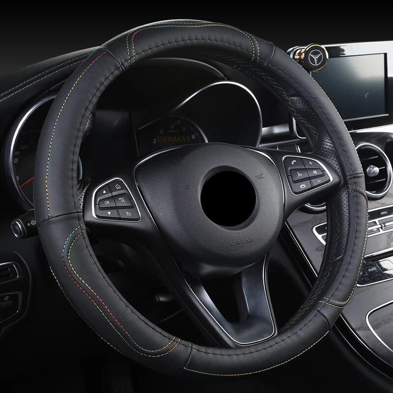 DERMAY Genuine Leather Steering Wheel Cover for Renault Ford Bmw Lada Opel VW Fiat Mazda Toyota Kia 37-38cm Car Steering Wheel