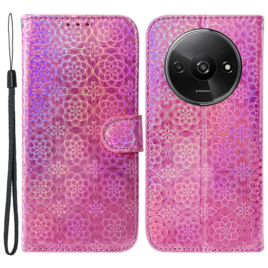 For Xiaomi Redmi A3/Poco C61 4G PU Leather Case Anti-scratch Dazzling Flower Pattern Phone Protector