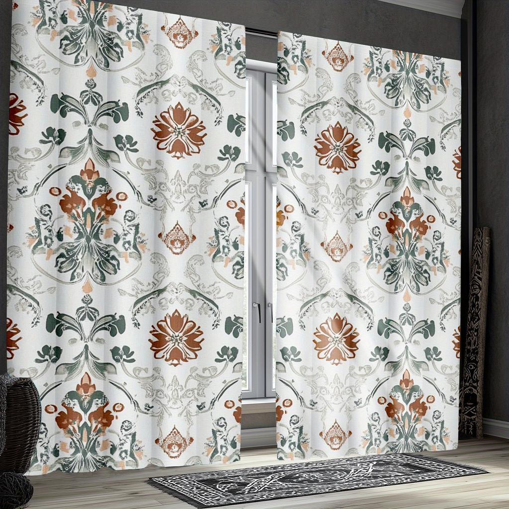 2pc Geometric print curtains, polyester fabric, machine washable, suitable for living room and bedroom decoration