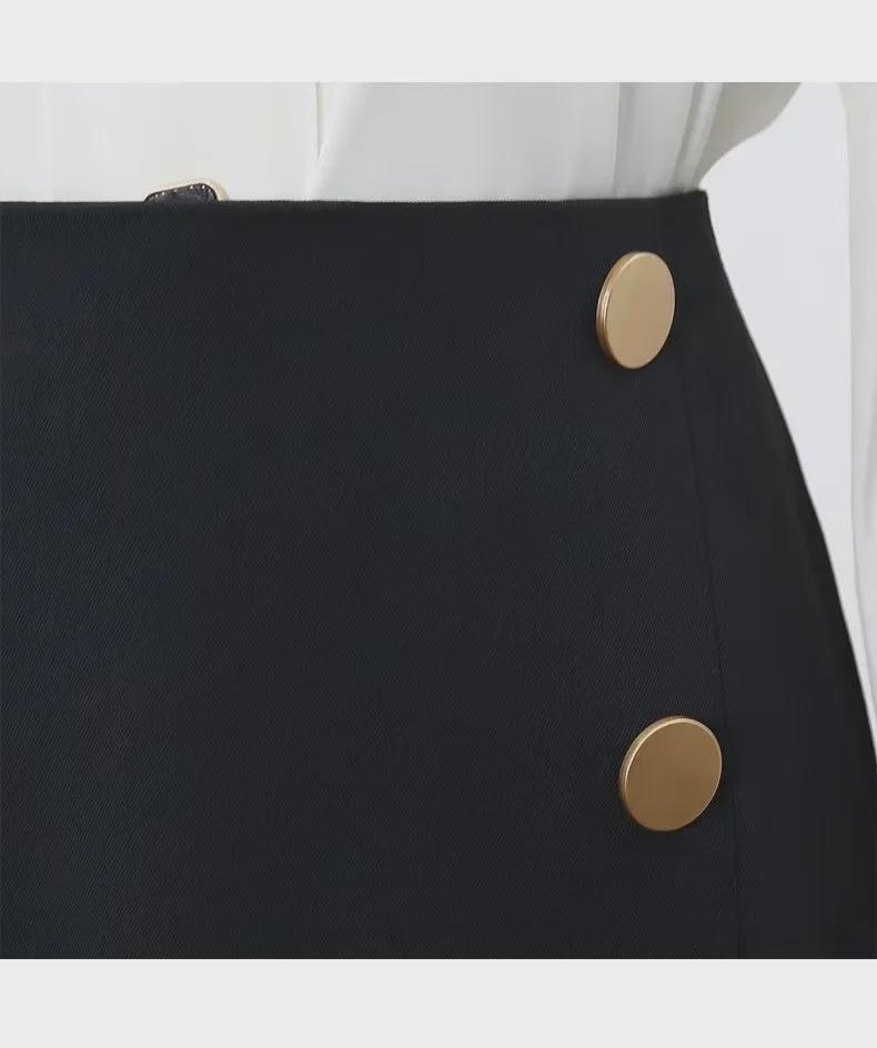 Dámská jarní a letní sukně áčkového střihu s vysokým pasem: Zeštíhlující, ke kolenům, módní pro práci i každodenní nošení