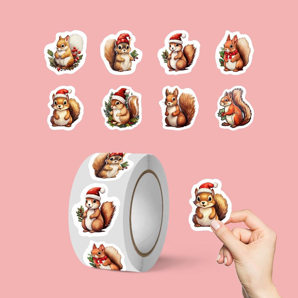 500/roll, Christmas, Creative Cartoon, Squirrel, Sealing Stickers, Gift Packaging, Envelope Stickers