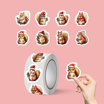 500/roll, Christmas, Creative Cartoon, Squirrel, Sealing Stickers, Gift Packaging, Envelope Stickers