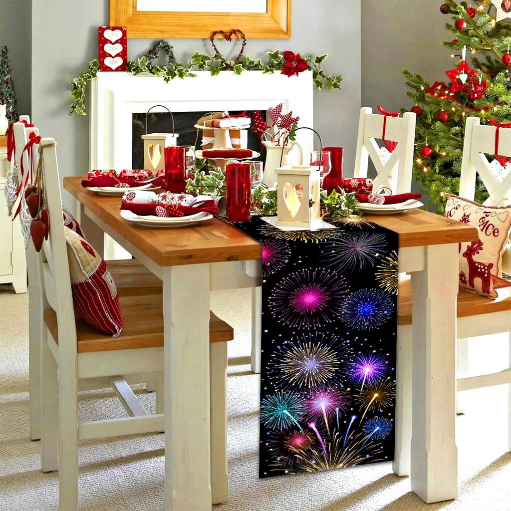 New Year Fireworks Table Flag Navidad Natal Noel Kitchen Table Runner Merry Christmas Decorations For Home 2025 New Year 2025