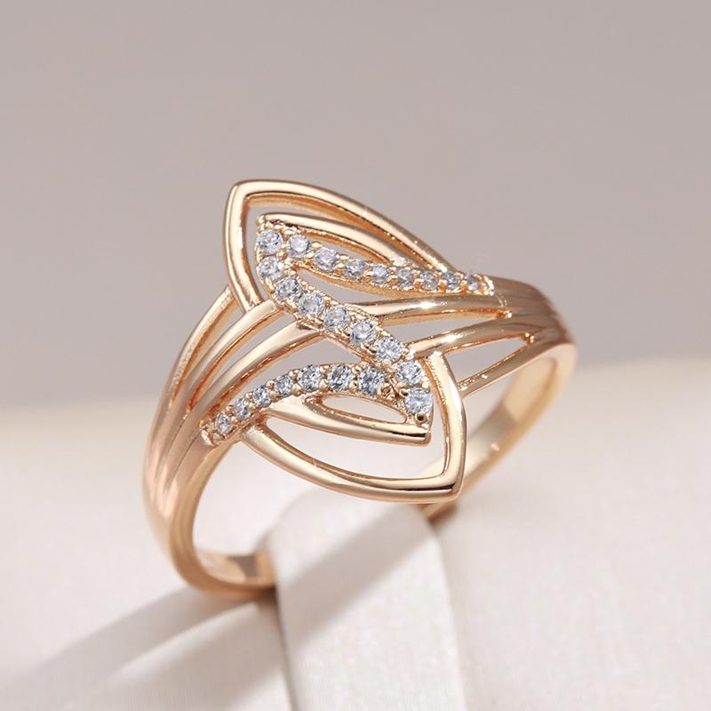 New Fine Curve Women Rings  Rose Gold With Micro Wax Inlay Natural Zircon Ethnic Bride Ring Unique Fashion Jewelry