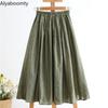 Mori Girl Spring Summer Women Cotton Linen Skirt High Waist Green Floral Printed Vintage Skirt All-Match Elegant Comfortable Skirt