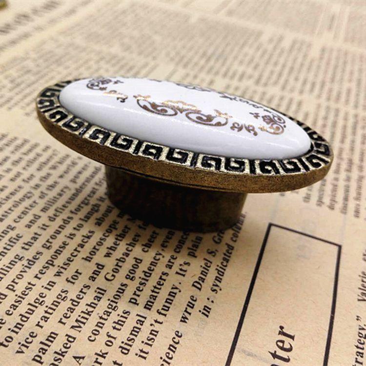 Antique Bronze Ceramic Cupboard Handle Knobs Vintage Zinc Alloy Furniture Kitchen Door Drawer Ceramic Pulls Handles
