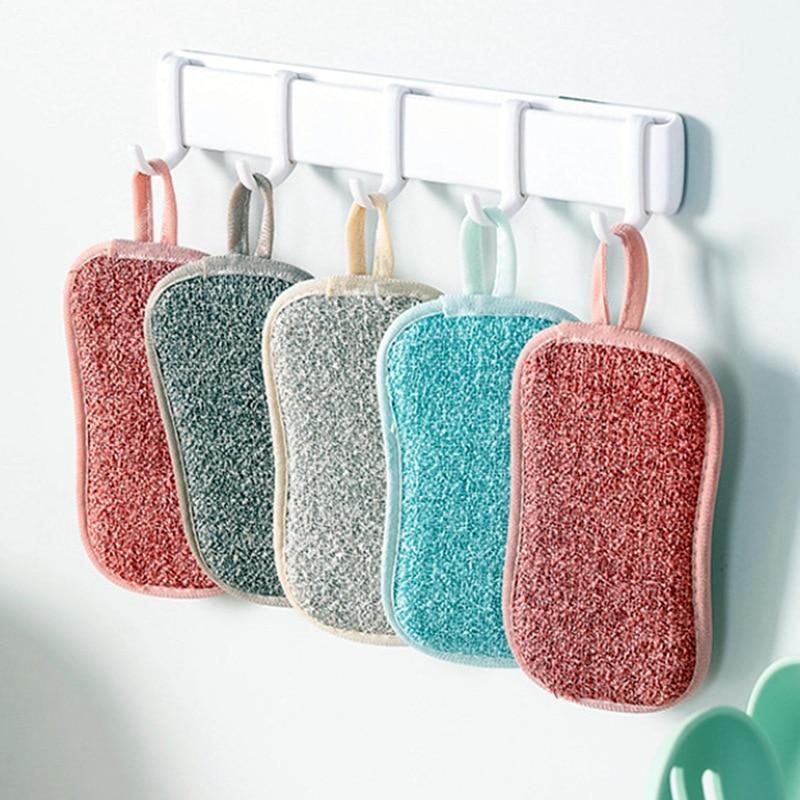 5Pcs Super Absorbent Microfiber Double Sided Scrub Sponge for Dishwashing Kitchen Bathroom Clean Cloth Eraser