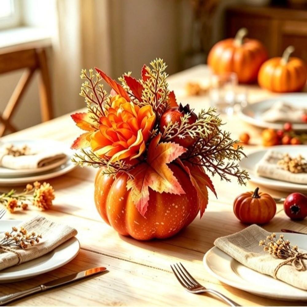Realistic Fall Artificial Pumpkin Floral Autumn Colors Pumpkin Table Decor Faux Flowers  Halloween