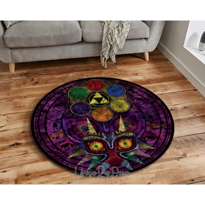 Tappeto Rotondo Simbolo Zelda Stile Retrò Tappeto per Sala Giochi per Soggiorno Decorazione Gaming Tappeto Zelda Majora's Mask Regalo per Gamer