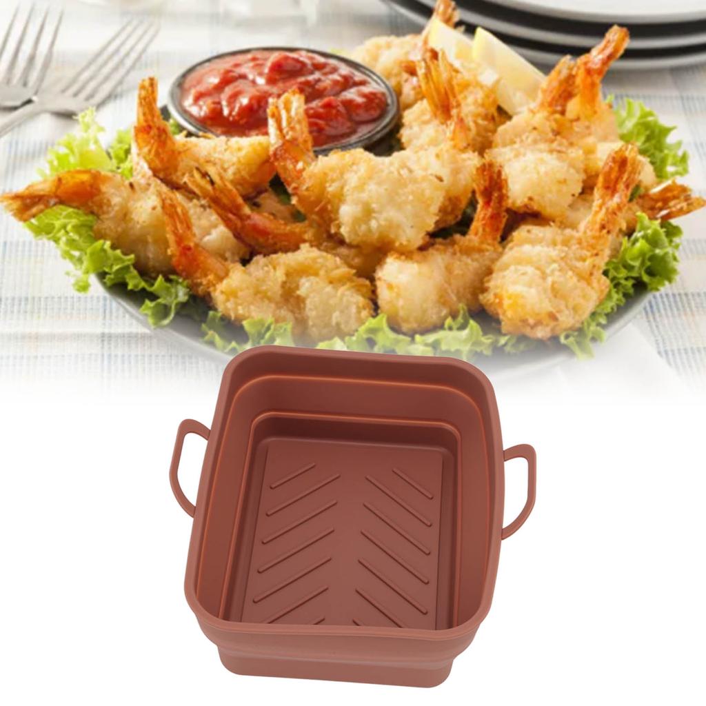 2 Pcs Silicone   Cooker Pot with Handle Rectangular Fryer Liner Tray Replacement for Kitchen Cooking Accessories