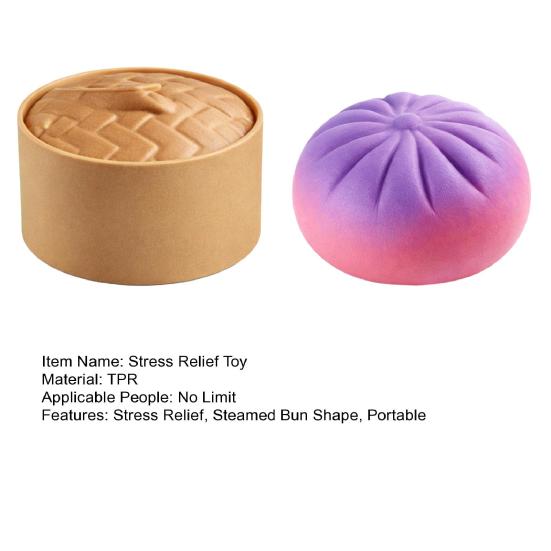 Colorful Steamed Bun Toy with Steamer Stress Relief Multicolor Dumpling Squeeze Sensory Toy Stress Ball Simulated Dough Ball Fidget Toy