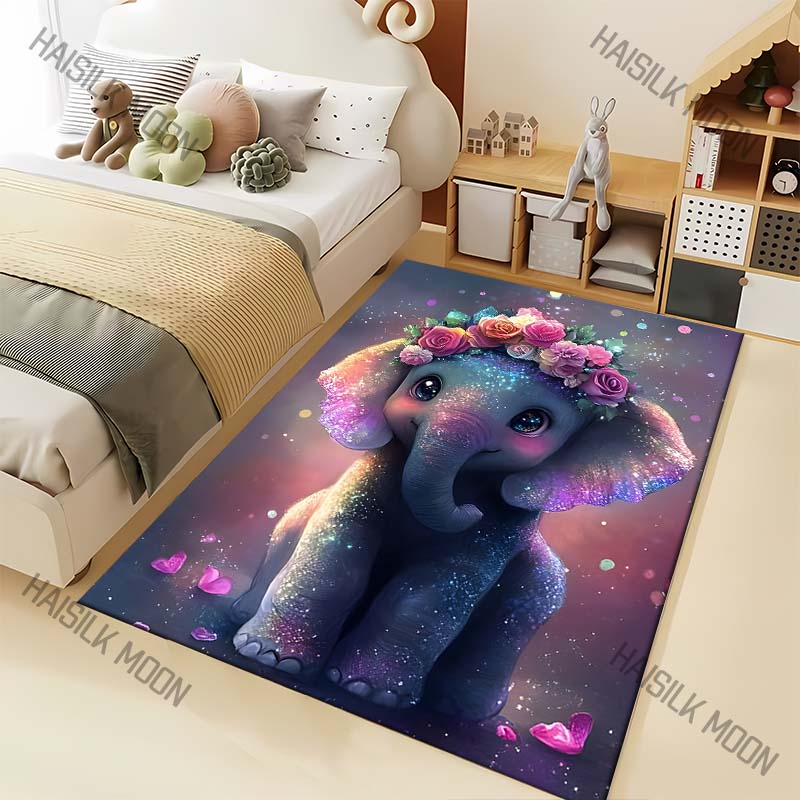 

Pattern with Baby Elephant and Wreath Carpet for Living Room Bedroom Bedside Floor Mat Sofa Table Area Rugs Home Decor 40x60cm