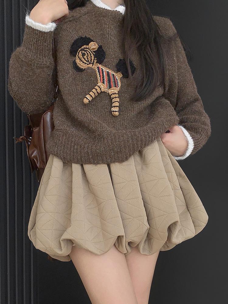 Korean Style Women's Elastic High Waist Padded A-line Mini Skirt-Pants for Autumn/Winter