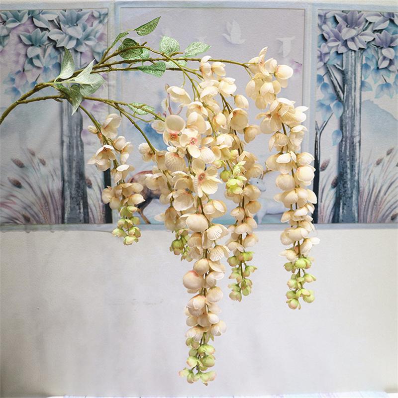 New Arrival One Silk Wisteria Hanging Greenery Plant Artificial 6 Flower Strings Golden Shower Tree Branch for Wall Floral Decor