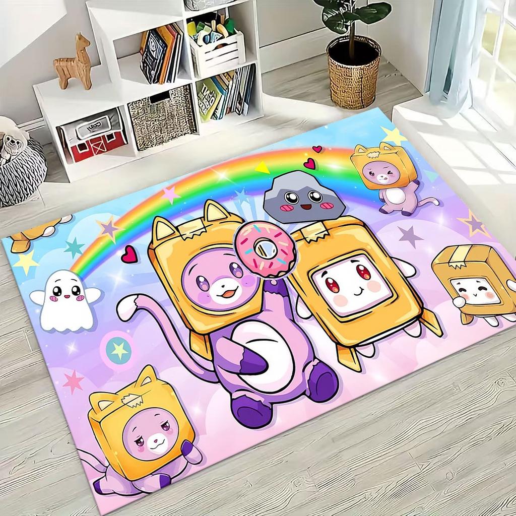 Tappeto Cartoon Lankybox Carino Foxy Boxy Rocky per Camera da Letto Soggiorno Divano Casa Zerbino Decorazione, Tappetino Pavimento Grande Antiscivolo per Bambini