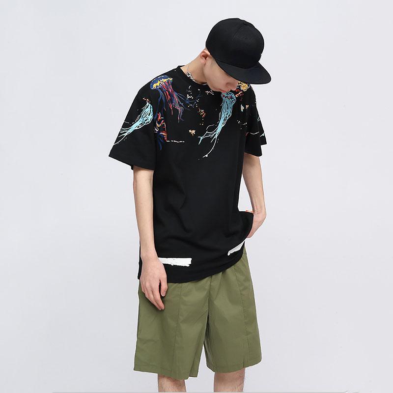 IELGY T-shirt Loose Casual Round Neck All-match Bottoming Shirt Printing Graffiti Short-sleeved Splash Ink Japanese