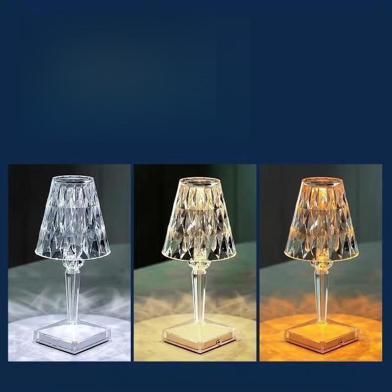 Lampă de masă acrilică modernă simplă delicată reîncărcabilă USB lămpi de birou cu atingere decorare dormitor LED lumină de noapte în formă de diamant