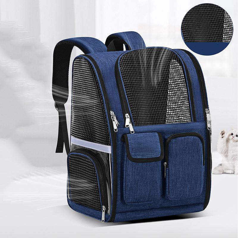 Oxford Fabric Foldable Pet Carrier Backpack Mesh Ventilated with Luggage Sleeve Pockets Travel Rucksack for Small Dogs Cats Hiki