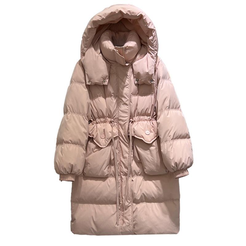 Winter New Down Jacket Women's Medium and Long Over-knee Thickened Warm Hooded Jacket Pinghu