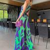 Combinaison verte à imprimé, style européen et américain, tempérament printanier, pour le travail, sans manches, à bretelles, style pantalon évasé, taille haute