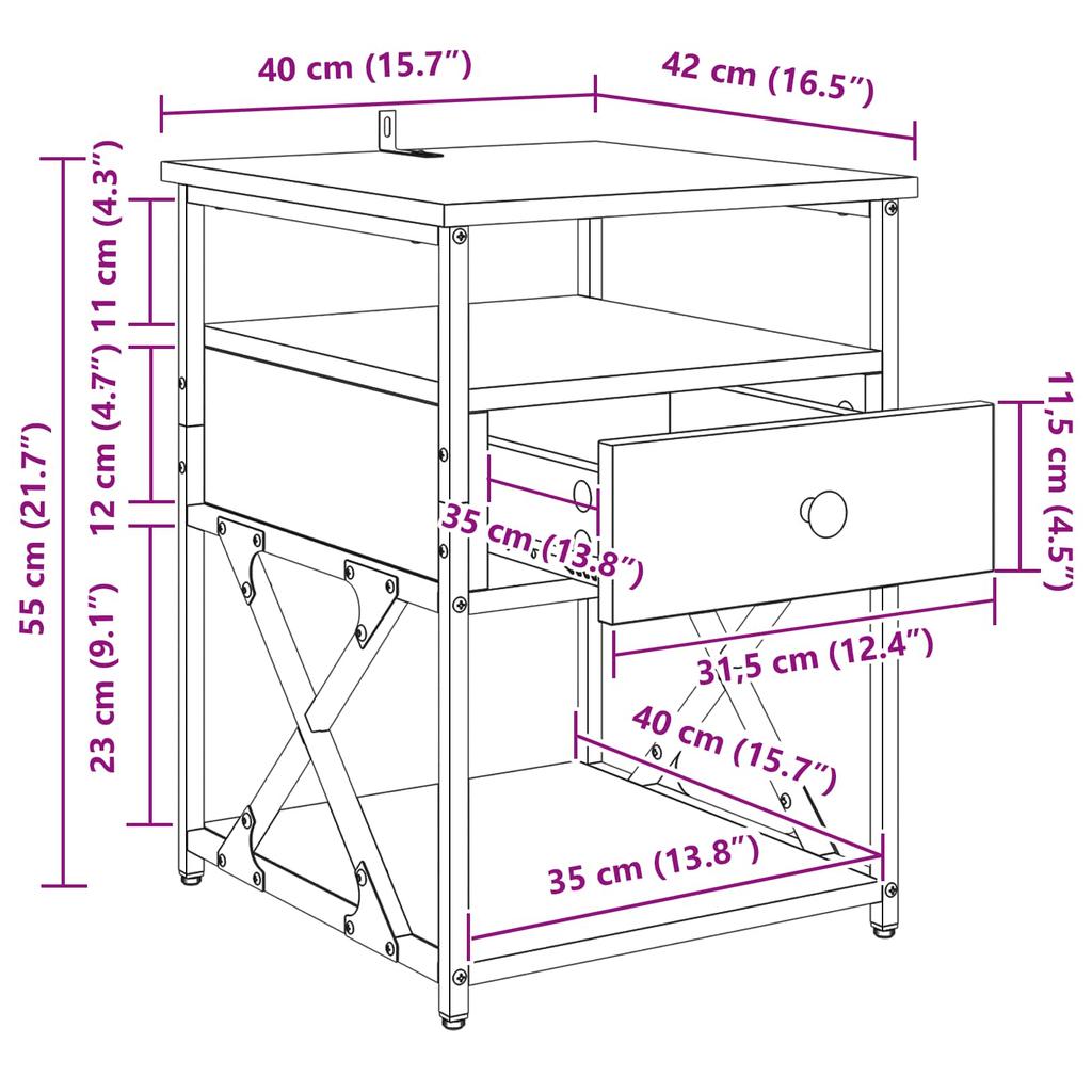 Nightstand with Drawers Reclaimed Wood Look 40 X 42 X 55 Cm Engineered Wood