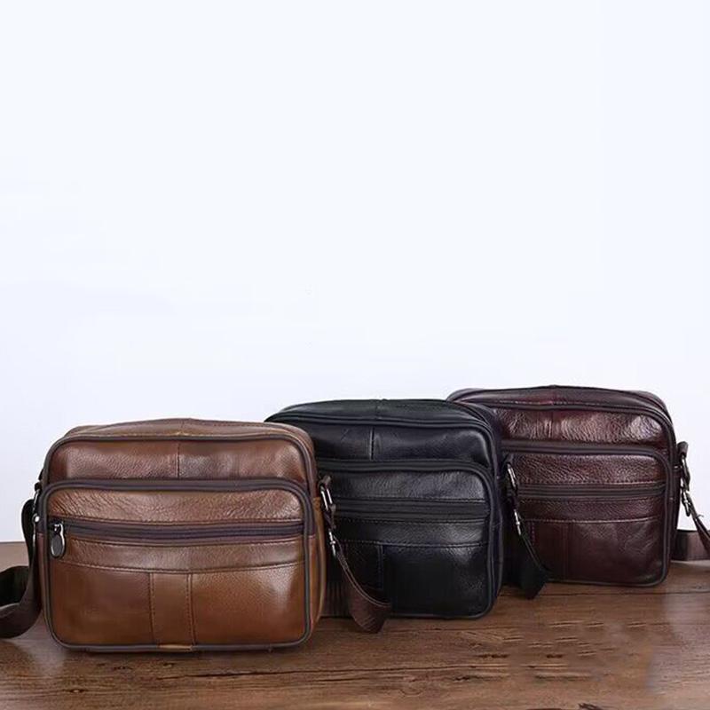 Retro Genuine Leather Men's Shoulder Bags Husband Small Crossbody Messenger Bag Leather Man Zipper Designer Party Bags Gift