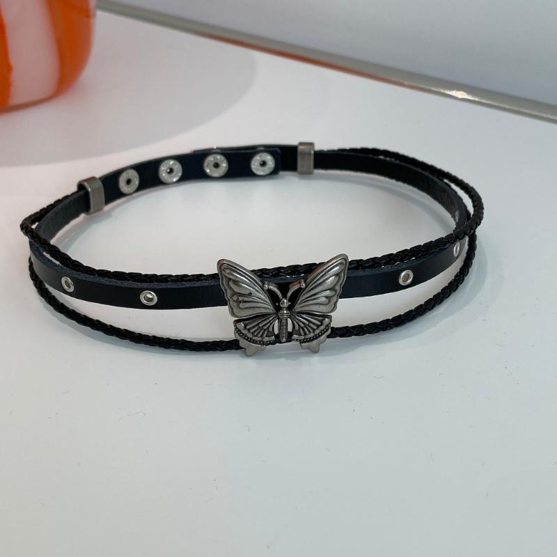 Women Men Cool Punk Choker Necklaces Bracelet Gothic Butterfly Pendant Biker Choker PU Leather Collar Sexy Jewelry Gift