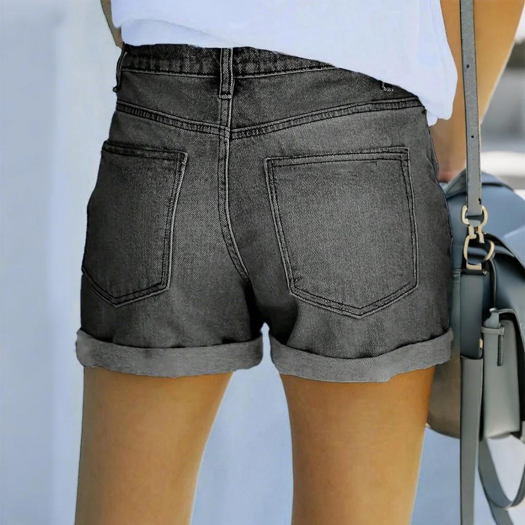 Women's Color Jeans Stretch Slim Fit Distressed Denim Shorts