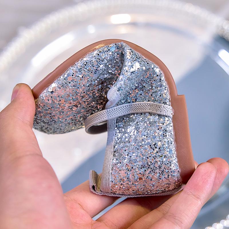 Girls' Crystal Princess Ballet Flats: Shiny Sequin Soft-Sole Closed-Toe Shoes for Spring/Autumn 2025