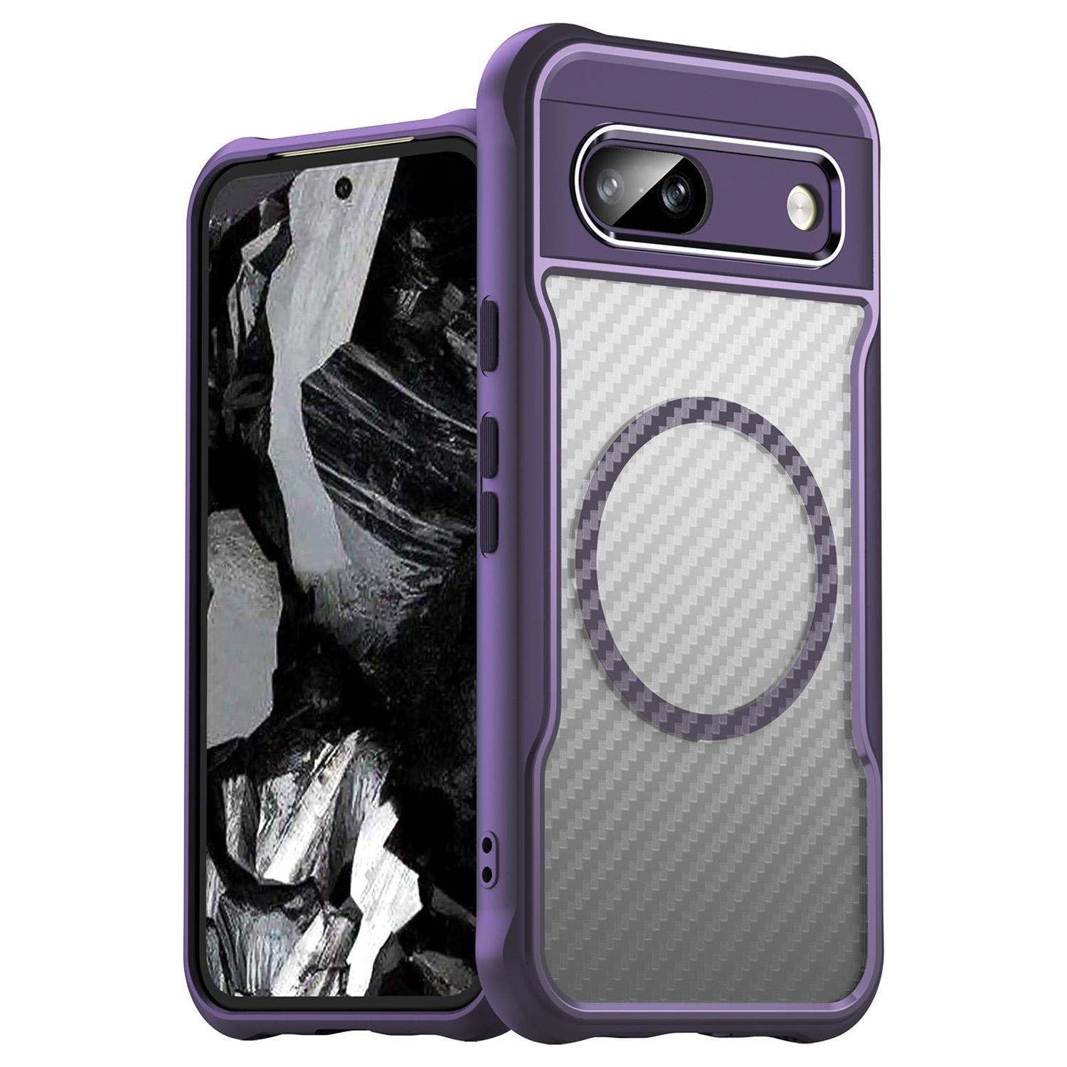 

For Google Pixel 8a Case Compatible with MagSafe Translucent TPU+PC Phone Cover Purple