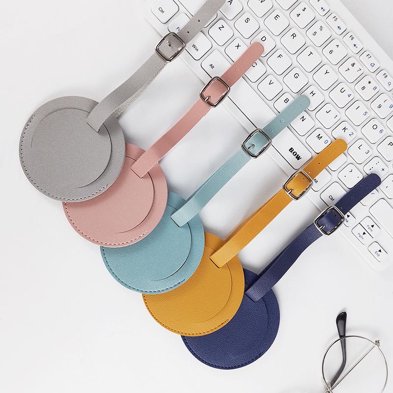 Customized boarding pass pu leather strap hardware buckle including printed paper card independent packaging round luggage tag customization